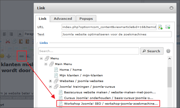 Joomla - interne website links